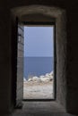 Open door in small old catholic chapel in Razanj Croatia Royalty Free Stock Photo