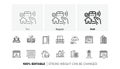 Open door, Square area and Market seller line icons. For web app, printing. Line icons. Vector