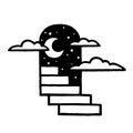 Open door staircase moon doodle