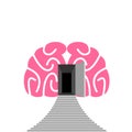 Open door and step of human brain. Entrance into subconscious. Royalty Free Stock Photo