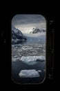 An open door to Antarctica, icebergs and mountains Royalty Free Stock Photo