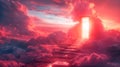 Open door to the clouds, surreal background filled with light and color. Generative AI