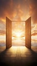 open door to heaven or paradise, new life or changes and opportunity concept, doorway to freedom Royalty Free Stock Photo