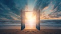 open door to heaven or paradise, new life or changes and opportunity concept, doorway to freedom Royalty Free Stock Photo