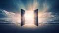 open door to heaven or paradise, new life or changes and opportunity concept, doorway to freedom Royalty Free Stock Photo