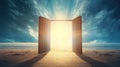 open door to heaven or paradise, new life or changes and opportunity concept, doorway to freedom Royalty Free Stock Photo