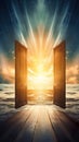 open door to heaven or paradise, new life or changes and opportunity concept, doorway to freedom Royalty Free Stock Photo
