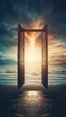 open door to heaven or paradise, new life or changes and opportunity concept, doorway to freedom Royalty Free Stock Photo