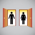 Open doors and man and woman figure Royalty Free Stock Photo