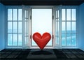 Open doorway with love happiness and winter landscape scene behind