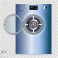 Open Double Washing machine with small load box. Vector Illustration isolated on transparent background.3d. Blue stell Royalty Free Stock Photo