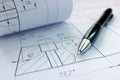 Open drawings with a pencil. Engineering and design. Construction projects Royalty Free Stock Photo