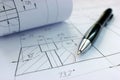 Open drawings with a pencil. Engineering and design Royalty Free Stock Photo