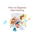 Open Dresser Drawer and messy kids clothing on the floor. Vector illustration about clothing organizing