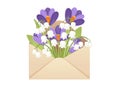 Open eco friendly paper envelope with spring flowers creative design flat vector illustration on white background Royalty Free Stock Photo