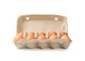 Egg Box with Chicken Eggs, Carton Pack or Egg Container Royalty Free Stock Photo