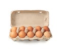 Egg Box with Chicken Eggs, Carton Pack or Egg Container Royalty Free Stock Photo