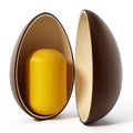 Open egg surprise with yellow capsule. 3D illustration Royalty Free Stock Photo