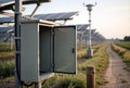 Open Electrical Control Box at Solar Farm, generative ai Royalty Free Stock Photo