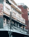 Tangled and messy electrical cables in Bangkok city