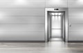 Open elevator doors in modern office hallway Royalty Free Stock Photo