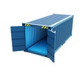 Open empty blue cargo container isolated on white background Royalty Free Stock Photo