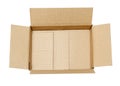 Open empty brown square cardboard box for transporting goods isolated on white background Royalty Free Stock Photo