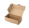 Open empty cardboard box isolated on white. Mockup for design Royalty Free Stock Photo