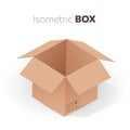 Open empty cardboard box isometric projection. Vector illustration on white background. Royalty Free Stock Photo