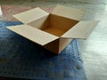 Open empty cardboard box on a plastic pallet Royalty Free Stock Photo