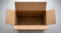 Open empty cardboard box, top view, isolated on gray background Royalty Free Stock Photo