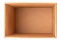 Open empty cardboard gift box on white background, top view. File contains clipping path