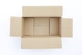 Open empty carton corrugated cardboard box isolated on white Royalty Free Stock Photo
