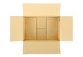 Open empty carton corrugated cardboard box isolated on white Royalty Free Stock Photo