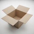 An Open Corrugated Cardboard Box with Flaps Extended on a White Background Royalty Free Stock Photo