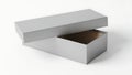 Open empty gray box on white surface Royalty Free Stock Photo