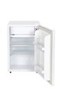 Open an empty mini fridge Refrigerator Isolated on White Background. Modern Kitchen and Domestic Major Appliances Royalty Free Stock Photo