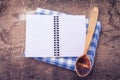 Open empty notebook on wooden background Royalty Free Stock Photo