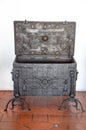 An open empty old classic iron treasure chest Royalty Free Stock Photo