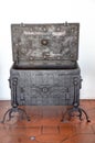 An open empty old classic iron treasure chest Royalty Free Stock Photo