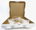 Open Empty Pizza Box with Greasy Wax Paper