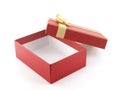 close up single open and empty red gift box with golden ribbon bow on white background Royalty Free Stock Photo