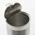 Open empty silver metal tin can with pull tab on white background aluminum steel Royalty Free Stock Photo