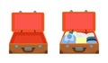 Open empty suitcase and packed suitcase Isolated on a white background. Vector Graphics