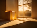 open empty wooden box with sunlight on the background Royalty Free Stock Photo