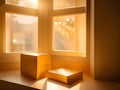 open empty wooden box with sunlight on the background Royalty Free Stock Photo