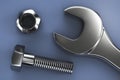 Open-end spanner, nut and bolt close up Royalty Free Stock Photo