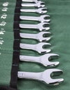 Open-end wrench set on green cover. Royalty Free Stock Photo