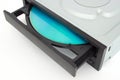 Open-ended CD - DVD drive with a black cap and disk inside. Royalty Free Stock Photo