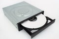 Open-ended CD - DVD drive with a black cap and disk inside. Royalty Free Stock Photo